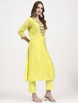 mul chanderi lemon yellow kurta dupatta pant set 5
