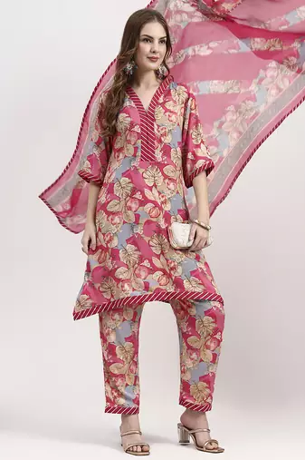 red lensing flare kurta dupatta set