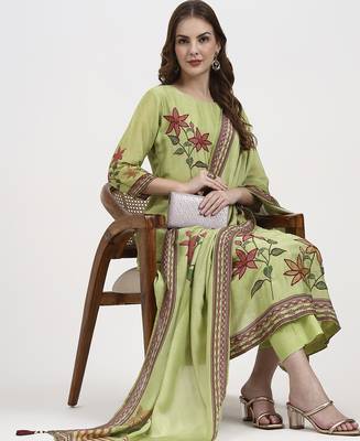mul chanderi green kurta dupatta pant set 1