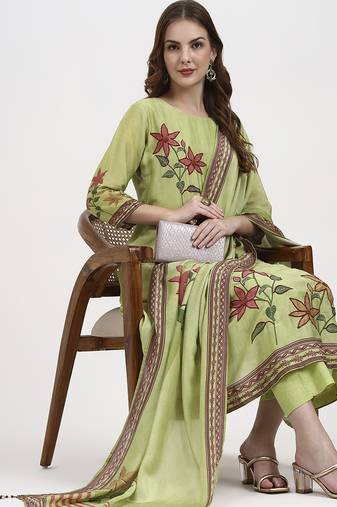 mul chanderi green kurta dupatta pant set