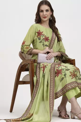 mul chanderi green kurta dupatta pant set