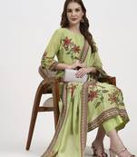 mul chanderi green kurta dupatta pant set