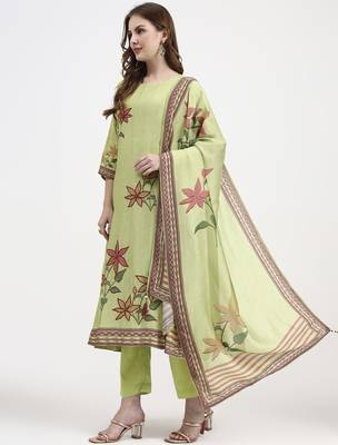 mul chanderi green kurta dupatta pant set 2