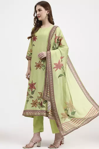 mul chanderi green kurta dupatta pant set