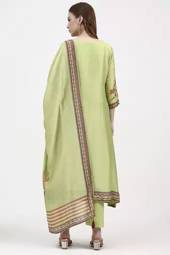 mul chanderi green kurta dupatta pant set