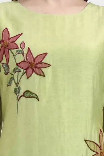 mul chanderi green kurta dupatta pant set