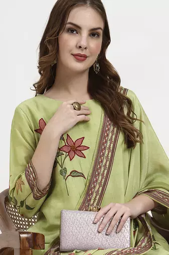 mul chanderi green kurta dupatta pant set