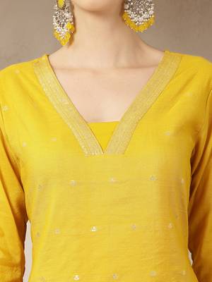 mustard chanderi silk straight kurta trouser dupatta set 4