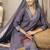 purple chanderi silk floral goldan print straight kurta trouser dupatta set