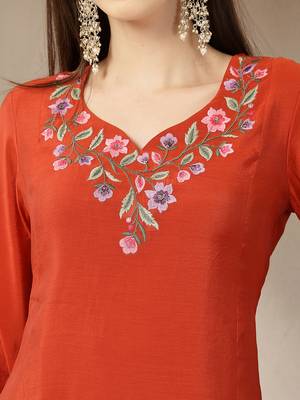 rust mul chanderi anarkali kurta dupatt pant set 4