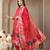 red chanderi silk floral goldan print straight kurta trouser dupatta set