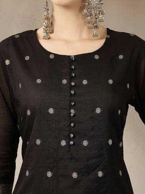 black chanderi silk floral straight kurta trouser dupatta set 4