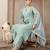 turquoise blue mul chanderi silk embroidery a-line kurta trouser dupatta set