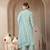 turquoise blue mul chanderi silk embroidery a-line kurta trouser dupatta set