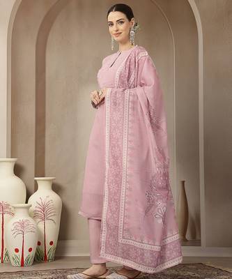 light pink mul chanderi silk embroidery a-line kurta trouser dupatta set 2