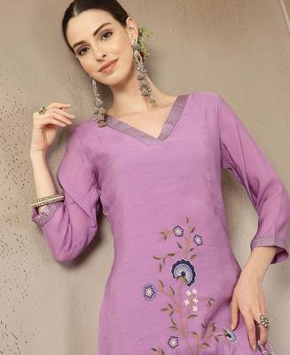 lavender mul chanderi silk embroidery a-line kurta palazzo dupatta set 5