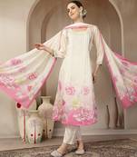 cream and pink chanderi silk embroidery straight kurta trouser dupatta se