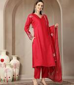 pink vatican silk dori embroidery mirror work kurta trouser dupatta set