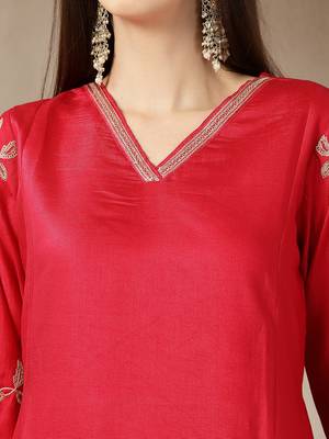 pink vatican silk dori embroidery mirror work kurta trouser dupatta set 4