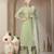 green mul chanderi silk embroidery a-line kurta trouser dupatta set