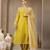 mustard yellow mul chanderi silk embroidery a-line kurta trouser dupatta set