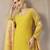 mustard yellow mul chanderi silk embroidery a-line kurta trouser dupatta set