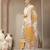 yellow and off white cotton straight beads and stones kurta dupatta set