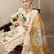 yellow and off white cotton straight beads and stones kurta dupatta set