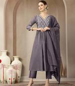 purple mul chanderi beads and stones mirror work kurta dupatta pant set