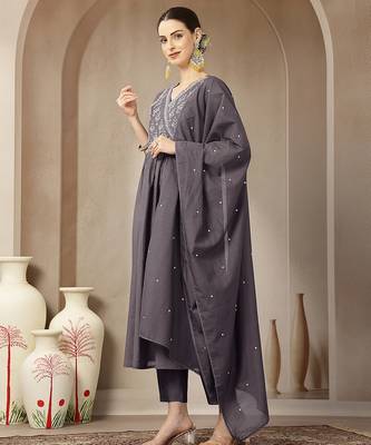 purple mul chanderi beads and stones mirror work kurta dupatta pant set 2
