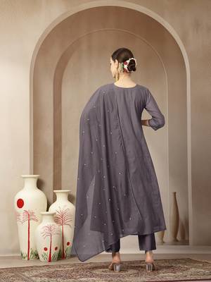 purple mul chanderi beads and stones mirror work kurta dupatta pant set 3