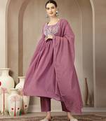 purple mul chanderi beads and stones sequins work kurta dupatta pant set