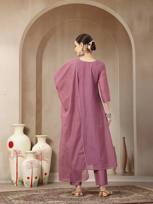 purple mul chanderi beads and stones sequins work kurta dupatta pant set 3