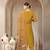 mustard mul chanderi silk floral a-line kurta trouser dupatta set