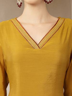 mustard mul chanderi silk floral a-line kurta trouser dupatta set 4