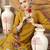 mustard mul chanderi silk floral a-line kurta trouser dupatta set