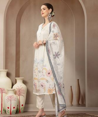 mul chanderi cream kurta dupatt pant set 2