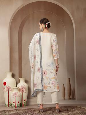 mul chanderi cream kurta dupatt pant set 3