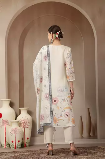 mul chanderi cream kurta dupatt pant set