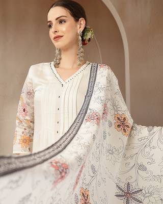mul chanderi cream kurta dupatt pant set 5