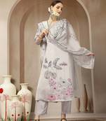 mul chanderi light grey kurta dupatt pant set