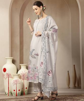 mul chanderi light grey kurta dupatt pant set 2