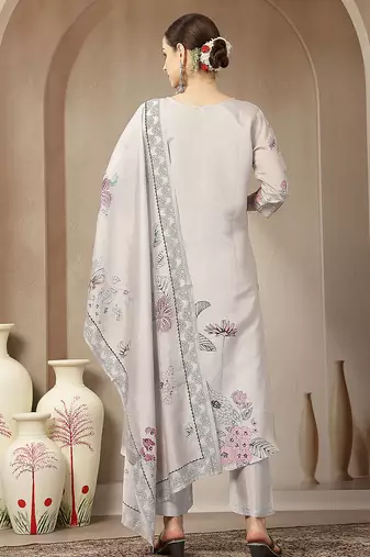 mul chanderi light grey kurta dupatt pant set