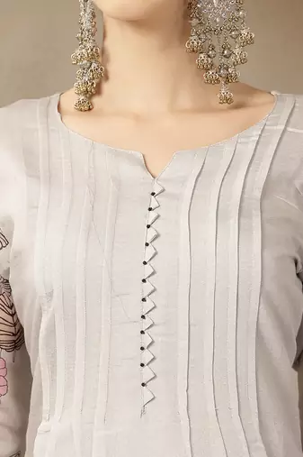 mul chanderi light grey kurta dupatt pant set