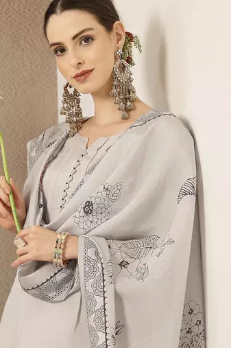 mul chanderi light grey kurta dupatt pant set
