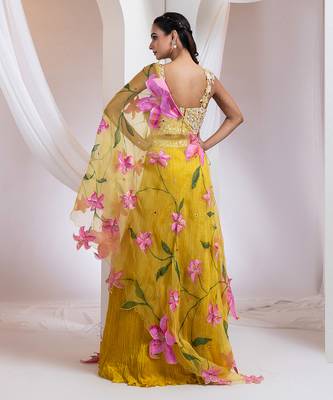 yellow Floral embroidered chiffon Lehenga 2