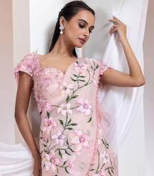 baby pink Floral embroidered chiffon Lehenga