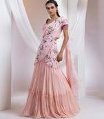 baby pink Floral embroidered chiffon Lehenga