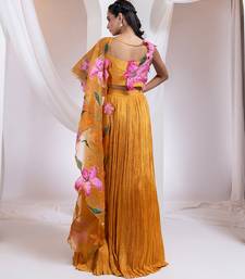 orange Floral embroidered chiffon Lehenga
