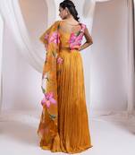 orange Floral embroidered chiffon Lehenga